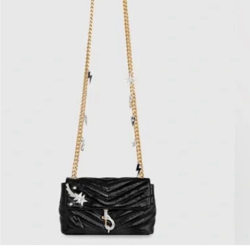 New Rebecca Minkoff Edie Leather Crossbody Bag Black Celestial Charm Quilted - Picture 5 of 14